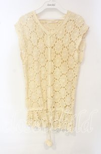 WONDERFUL WORLD / パッチワークかぎ編みベスト  アイボリー O-25-10-06-055-LO-TO-IG-ZT357