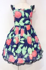 Bacio Bouquet / りんご柄ジャンパースカート M ネイビー O-25-10-06-019-EL-OP-OW-OS