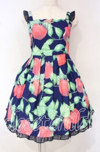 Bacio Bouquet / りんご柄ジャンパースカート M ネイビー O-25-10-06-019-EL-OP-OW-OS