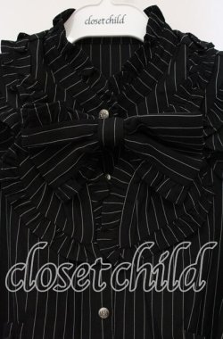 画像2: Chalmiere / ストライプリボンブラウス M クロ O-25-10-06-021-LO-BL-OW-OS