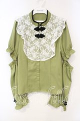 axes femme kawaii / アームカバー付チャイナ釦ブラウス M グリーン O-25-10-06-022-AX-BL-OW-ZT513