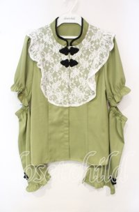 axes femme kawaii / アームカバー付チャイナ釦ブラウス M グリーン O-25-10-06-022-AX-BL-OW-ZT513