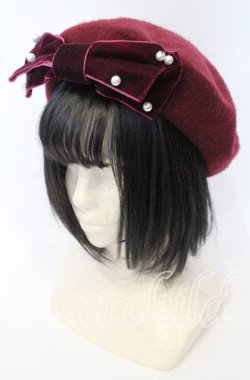 画像1: m petit by misako / TT*AMリボンBベレー 57.5ｃｍ ワイン O-25-10-10-039-LO-AC-OW-OS