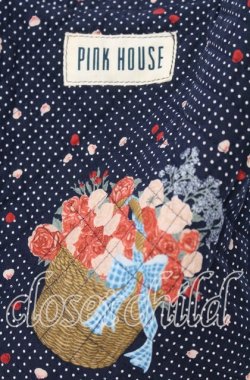画像2: PINK HOUSE / キルト円柱バッグ  ネイビー　ドットかごブーケ柄 O-25-10-10-005-LO-BG-IG-OS