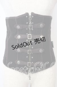 Ozz Croce / レースアップ刺繍入りコルセット  ブラック×ブラウン O-25-10-10-048-OO-TO-IG-OS