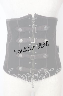 画像1: Ozz Croce / レースアップ刺繍入りコルセット  ブラック×ブラウン O-25-10-10-048-OO-TO-IG-OS