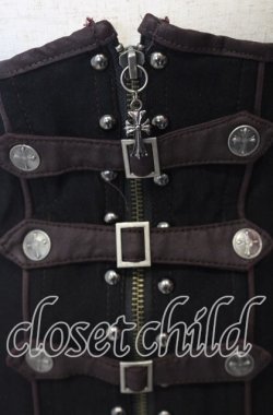 画像2: Ozz Croce / レースアップ刺繍入りコルセット  ブラック×ブラウン O-25-10-10-048-OO-TO-IG-OS