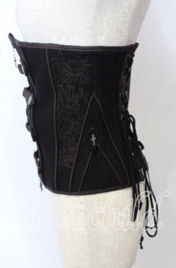 画像3: Ozz Croce / レースアップ刺繍入りコルセット  ブラック×ブラウン O-25-10-10-048-OO-TO-IG-OS