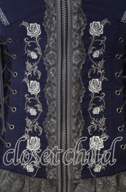 画像2: OZZ ANGELO / 薔薇刺繍ZIPビスチェワンピース  ネイビー O-25-10-10-059-OO-OP-IG-OS