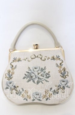 画像1: an another angelus / リボンローズ刺繍がま口バッグ  ナチュラル×ブルー刺繍 O-25-10-10-027-CA-BG-IG-OS
