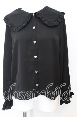画像1: axes femme POETIQUE / ハート釦丸襟ブラウス  クロ O-25-10-11-1037-AX-BL-IG-OS