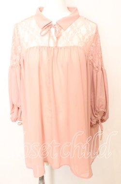 画像1: axes femme POETIQUE / レース切り替えプルブラウス  ピンク O-25-10-11-1038-AX-TO-IG-OS
