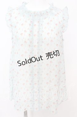 画像1: axes femme / 小花柄ノースリブラウス M サックス O-25-10-11-1041-AX-BL-IG-OS
