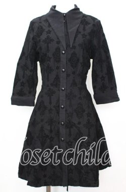 画像1: KILL STAR / Vanda Flocked Collar Dress ドレス L ブラック O-25-10-11-1049-SL-OP-IG-OS