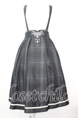 画像1: axes femme / カードル刺繍サス付タックスカート  クロ×グリーン O-25-10-11-1028-AX-SK-IG-OS