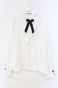 axes femme kawaii / スタンドカラーフリルリボンブラウス M シロ O-25-10-11-066-AX-BL-OW-OS