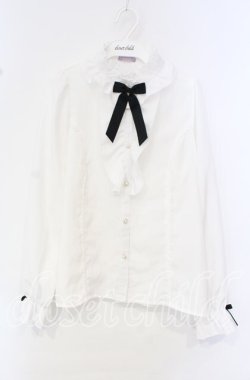 画像1: axes femme kawaii / スタンドカラーフリルリボンブラウス M シロ O-25-10-11-066-AX-BL-OW-OS