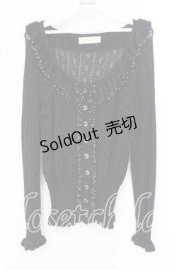 画像1: metamorphose / すかし編みリボン付きカーディガン【リボン欠品】  ブラック O-25-10-11-069-ME-TO-IG-OS