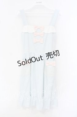 画像1: DearMyLove / ストライプカントリー配色♪エプロン風ジャンパースカートワンピース M サックス O-25-10-11-098-EL-OP-OW-OS
