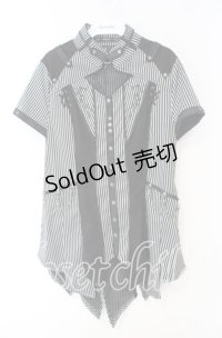 OZZ ANGELO / Garden of Fallen Angel 半袖ブラウス　  ブラックストライプ O-25-10-11-019-OO-BL-IG-OS