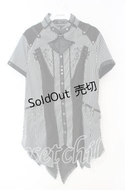 画像1: OZZ ANGELO / Garden of Fallen Angel 半袖ブラウス　  ブラックストライプ O-25-10-11-019-OO-BL-IG-OS