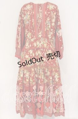 画像1: PINK HOUSE / ブーケ柄パッチワークワンピース【お直しあり】  アカ O-25-10-14-039-LO-OP-IG-OS