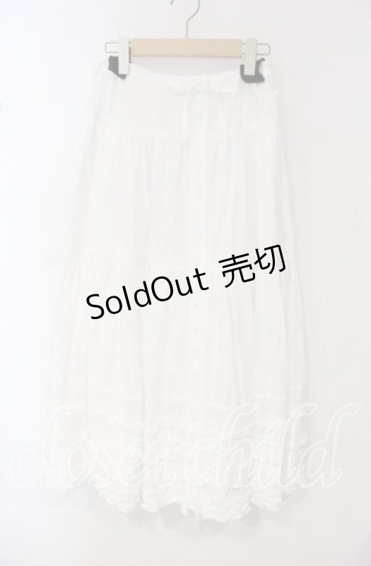 画像1: PINK HOUSE / タックフリルリボン通しロングスカート  シロ O-25-10-14-076-LO-SK-IG-OS (1)