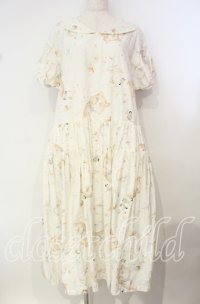 PINK HOUSE / さざ波とねこプリントミディワンピース  アイボリー O-25-10-14-115-LO-OP-OW-OS