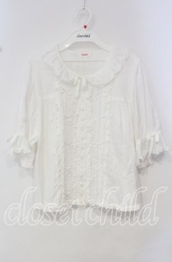画像1: PINK HOUSE / はしごレース&サテンリボン使いローンブラウス  シロ O-25-10-14-116-LO-BL-OW-OS