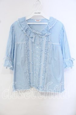 画像1: PINK HOUSE / はしごレース&サテンリボン使いローンブラウス  サックス O-25-10-14-117-LO-BL-OW-OS
