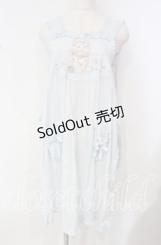 画像1: PINK HOUSE / さざ波とねこ刺繍ローンタブリエ  ミズイロ O-25-10-14-119-LO-TO-OW-OS (1)