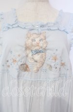 画像2: PINK HOUSE / さざ波とねこ刺繍ローンタブリエ  ミズイロ O-25-10-14-119-LO-TO-OW-OS (2)