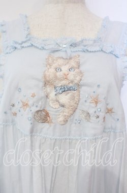 画像2: PINK HOUSE / さざ波とねこ刺繍ローンタブリエ  ミズイロ O-25-10-14-119-LO-TO-OW-OS
