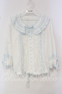 画像1: PINK HOUSE / ローンフリルブラウス  シロ×ミズイロ O-25-10-14-121-LO-BL-OW-OS