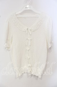 PINK HOUSE / コットンレース使い透かしニットカーディガン  アイボリー O-25-10-14-124-LO-TO-OW-ZI