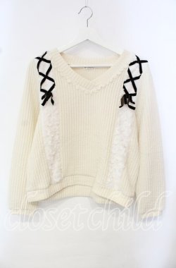 画像1: axes femme / プードルファーVネックトップス M アイボリー O-25-10-14-128-AX-TO-OW-OS