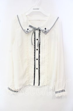 画像1: axes femme POETIQUE / トランプ刺繍セーラー襟ブラウス M キナリ O-25-10-14-131-AX-BL-OW-OS