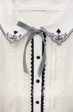 画像2: axes femme POETIQUE / トランプ刺繍セーラー襟ブラウス M キナリ O-25-10-14-131-AX-BL-OW-OS