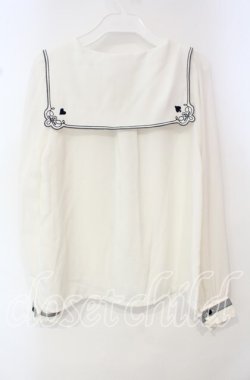 画像3: axes femme POETIQUE / トランプ刺繍セーラー襟ブラウス M キナリ O-25-10-14-131-AX-BL-OW-OS