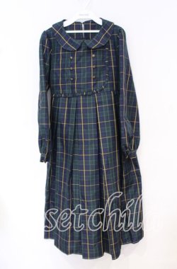 画像1: FLC / チェック柄ボックスプリーツワンピース M グリーン O-25-10-14-017-LO-OP-OW-OS