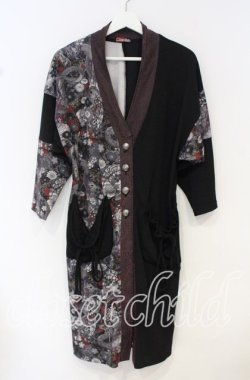 画像1: Qutie Frash / 和柄ロングカーデ  レッド×ブラック O-25-10-14-024-QU-TO-OW-OS