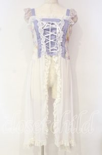 gouk / 和柄切り替えオーバーワンピース  ラベンダー×ホワイト O-25-10-18-042-GO-OP-IG-ZT398