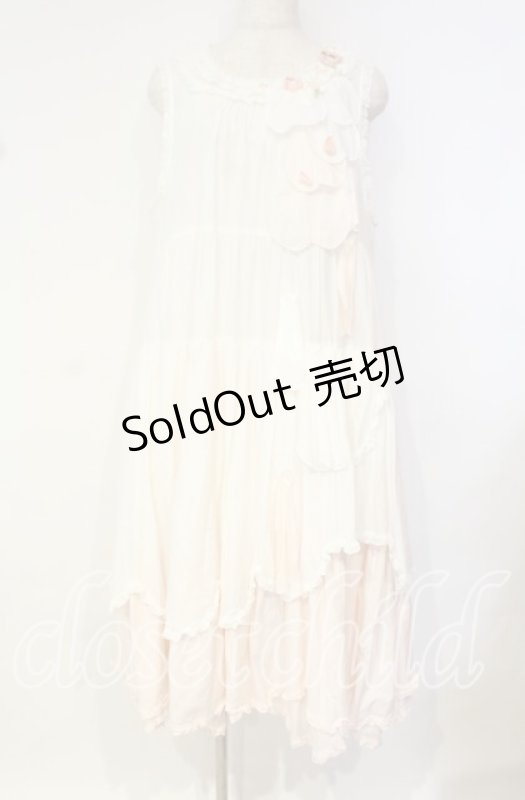 画像1: PINK HOUSE / 桜ひらり舞い散るフリルワンピース  シロ×ピンク O-25-10-18-063-LO-OP-OW-OS (1)