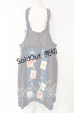 画像1: PINK HOUSE / タータンチェック刺繍吊スカート【お直しあり】  ブルー系 O-25-10-18-065-LO-SK-IG-OS