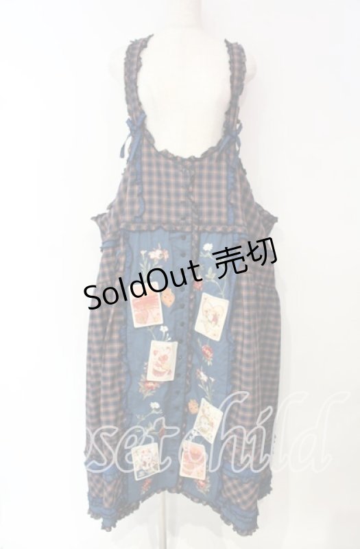 画像1: PINK HOUSE / タータンチェック刺繍吊スカート【お直しあり】  ブルー系 O-25-10-18-065-LO-SK-IG-OS (1)