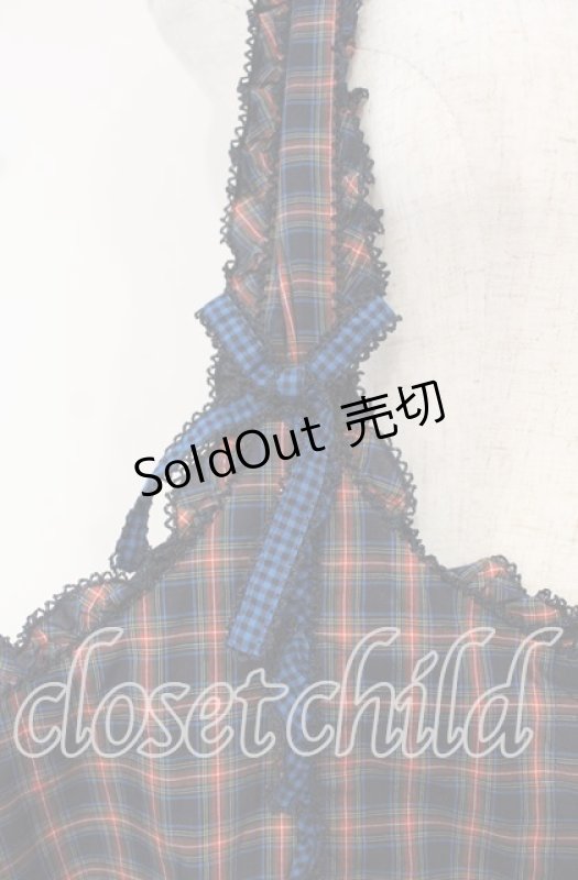 画像2: PINK HOUSE / タータンチェック刺繍吊スカート【お直しあり】  ブルー系 O-25-10-18-065-LO-SK-IG-OS (2)