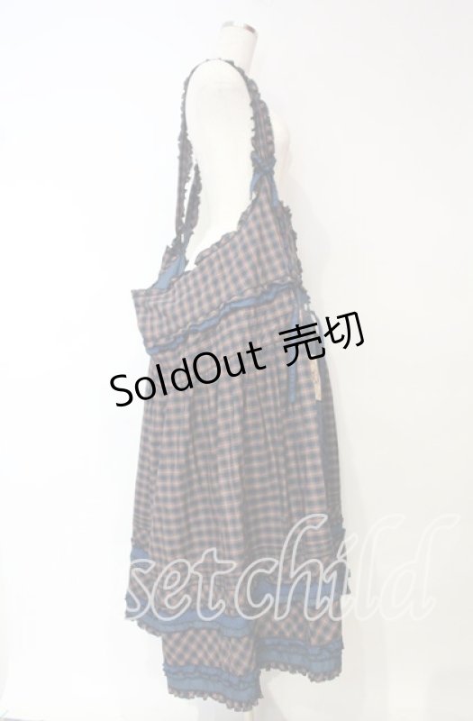 画像4: PINK HOUSE / タータンチェック刺繍吊スカート【お直しあり】  ブルー系 O-25-10-18-065-LO-SK-IG-OS (4)