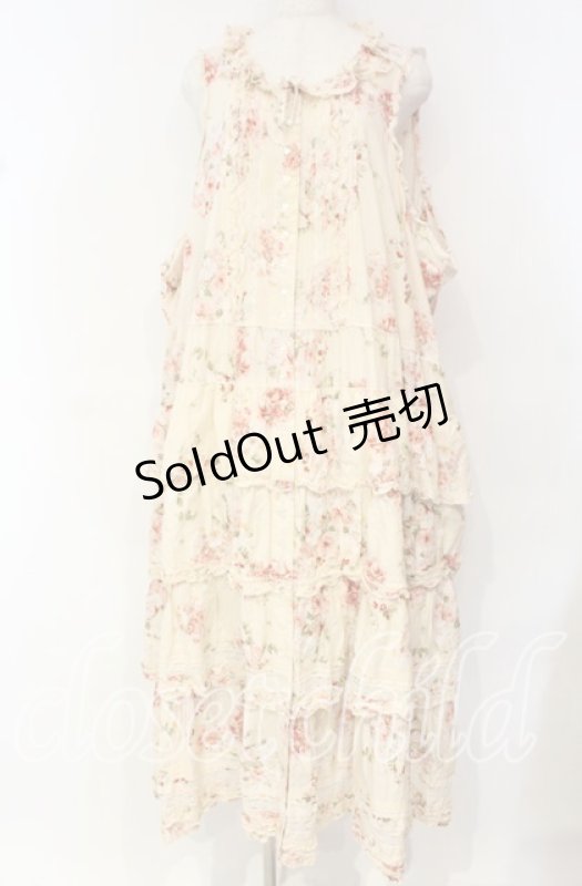 画像1: PINK HOUSE / ローズブーケプリントフリル段々ワンピース【お直しあり】  アイボリー O-25-10-18-073-LO-OP-IG-OS (1)