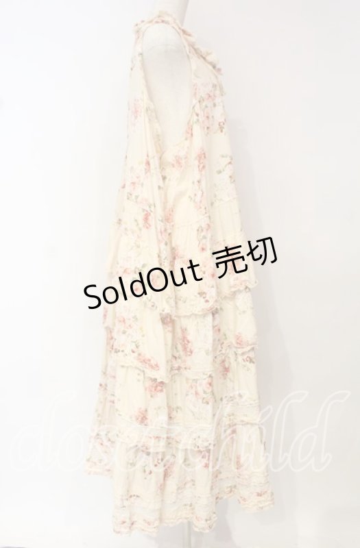 画像3: PINK HOUSE / ローズブーケプリントフリル段々ワンピース【お直しあり】  アイボリー O-25-10-18-073-LO-OP-IG-OS (3)