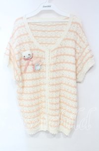PINK HOUSE / さざ波とねこミニブローチ付きニットカーディガン  キナリ O-25-10-18-082-LO-TO-OW-ZT395